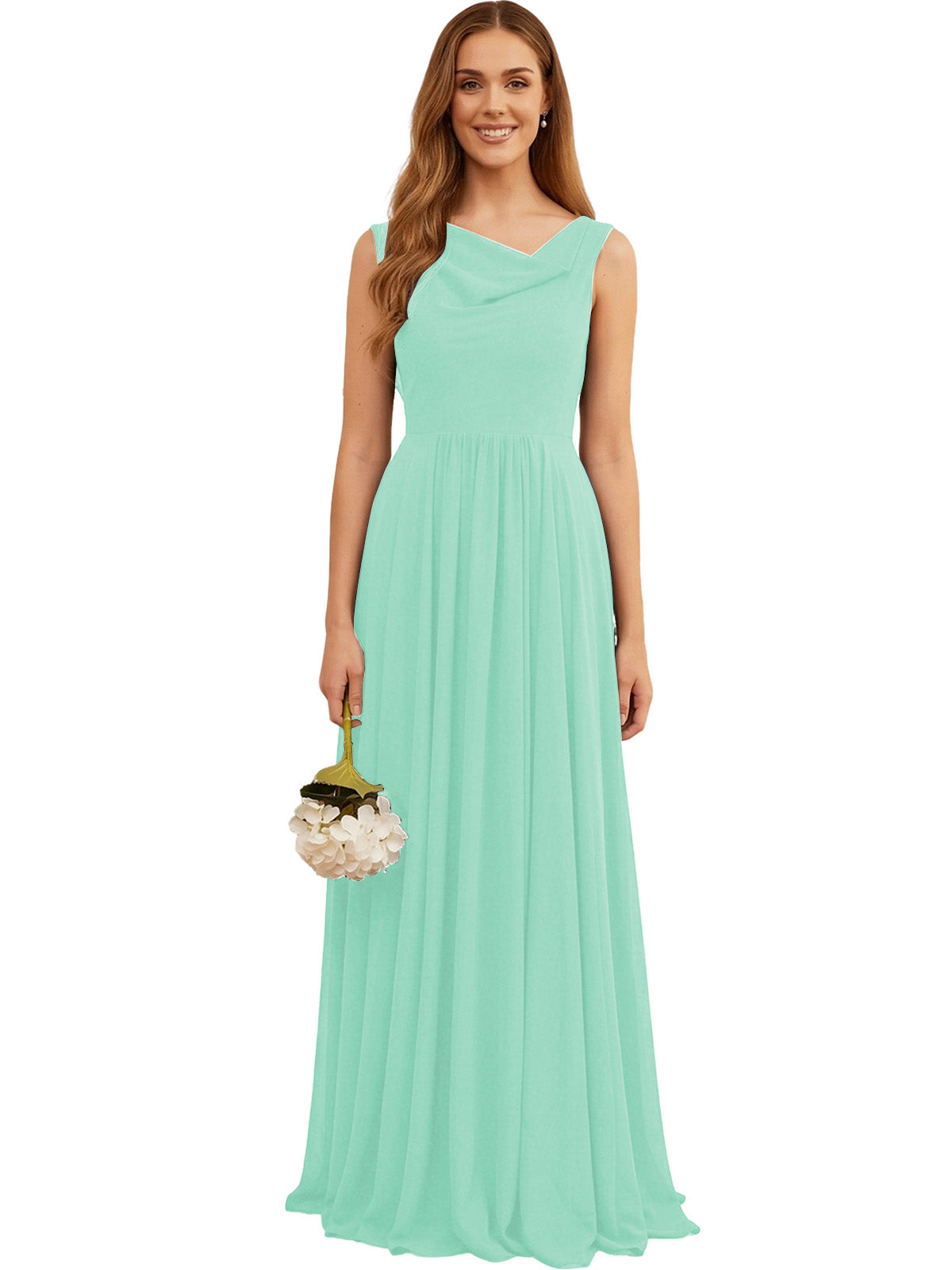 Jewel Neck Sleeveless Chiffon Bridesmaid Dress with Pleated dress