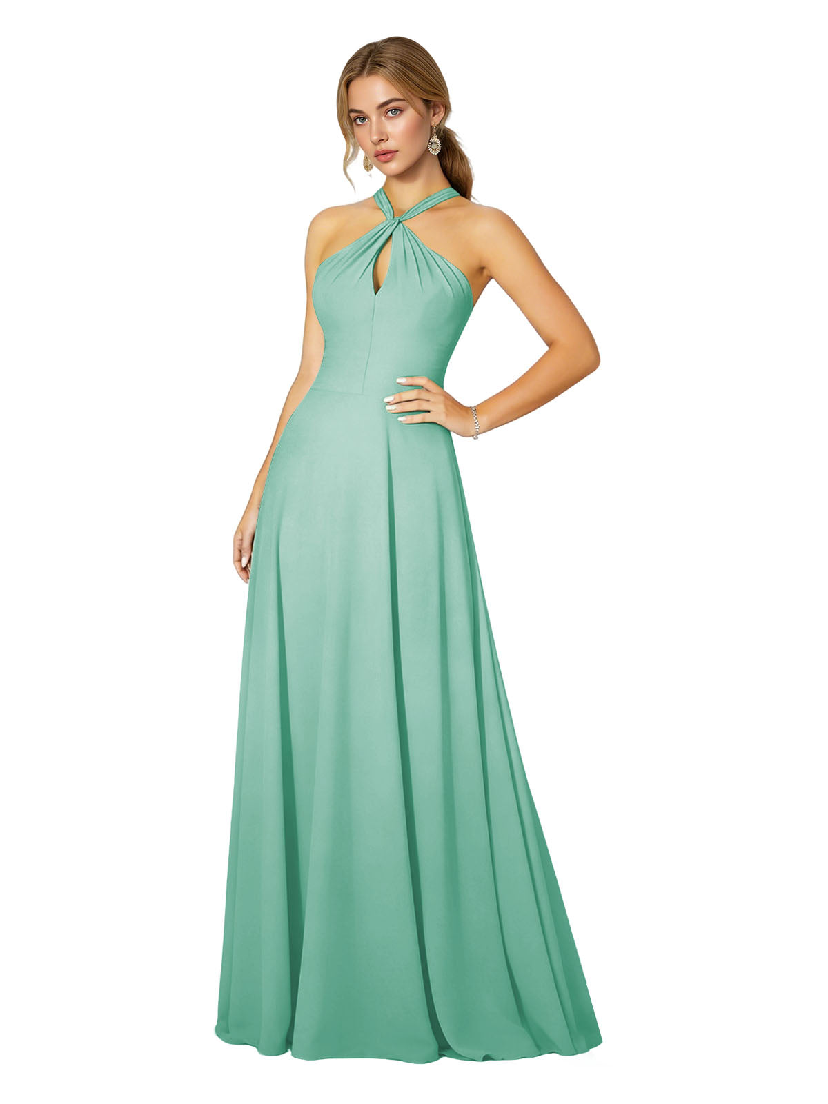 Cross Halter Chiffon Bridesmaid Dress with Empire Waist