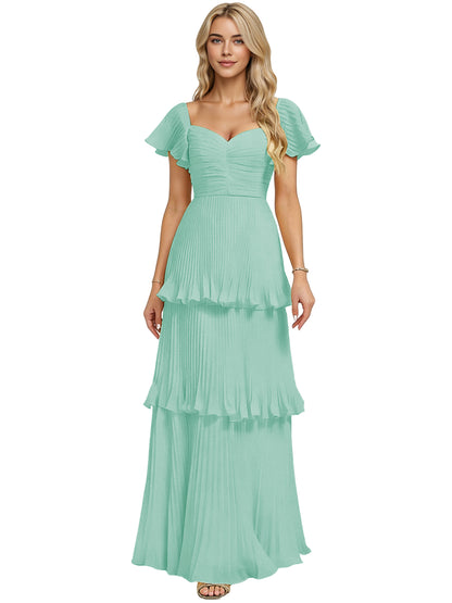 Tiered Ruffle Chiffon Bridesmaid Dress with Sweetheart Neckline