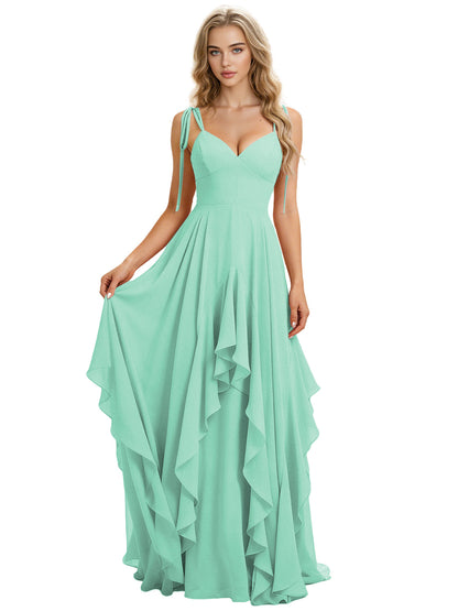 Spaghetti Strap Chiffon Bridesmaid Dress with Cascading Ruffle dress