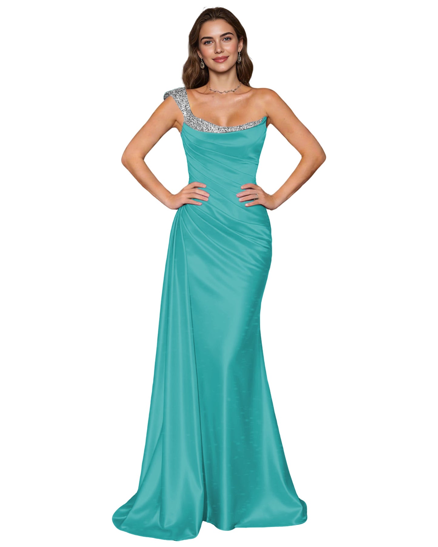 Spaghetti Strap Satin Mermaid Prom Dress with Draped Cowl Neck