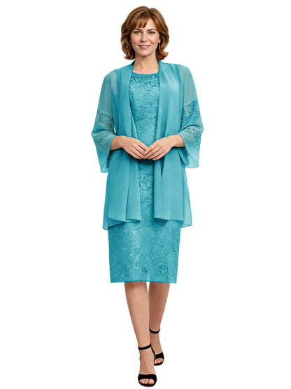 Mother of the Bride Dress with Jacket Knee Length Lace Formal Wedding Guest Outfit