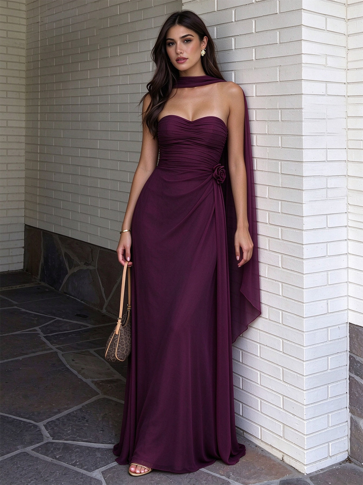 Strapless Ruched Chiffon Bridesmaid Dress