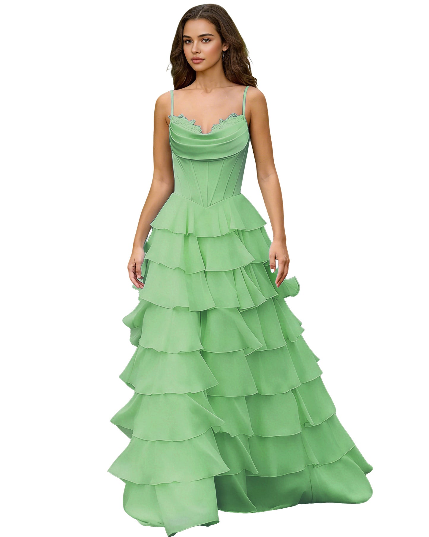 Spaghetti Strap Tiered Chiffon A-Line Prom Dress with Ruffle dress