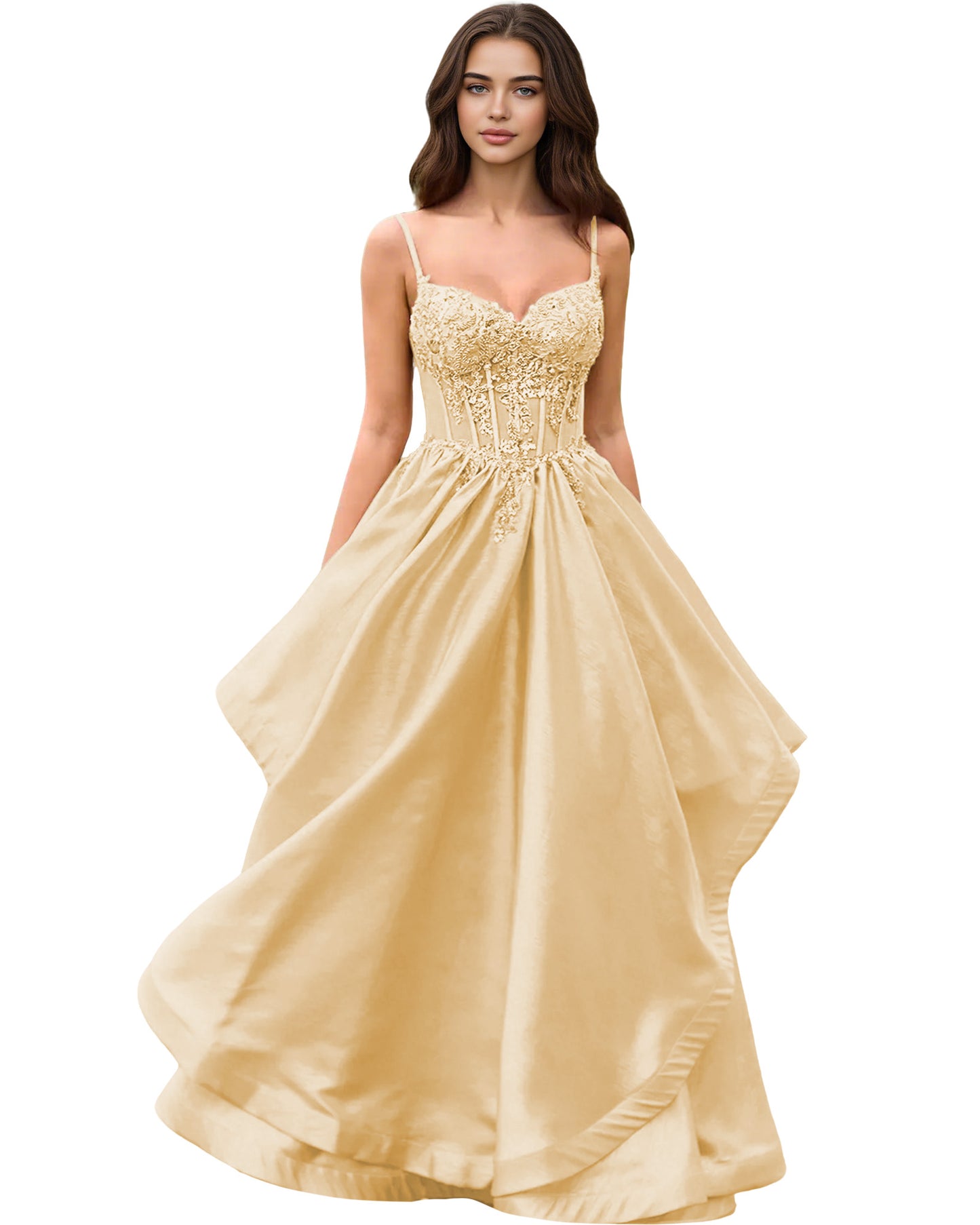 Sweetheart Glitter Tulle A-Line Prom Dress with Layered dress and Corset