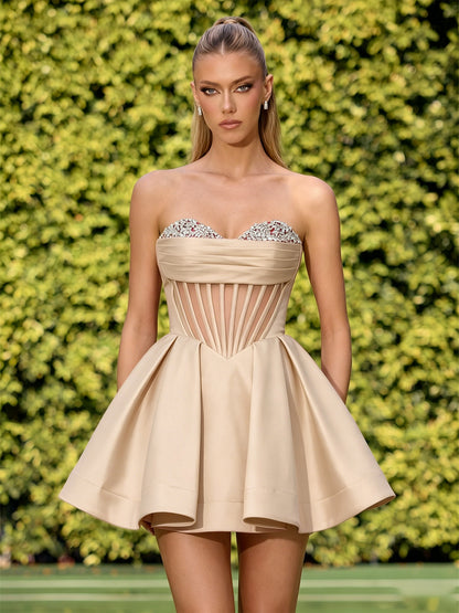 Strapless Crystal Corset Satin A-Line Homecoming Dress