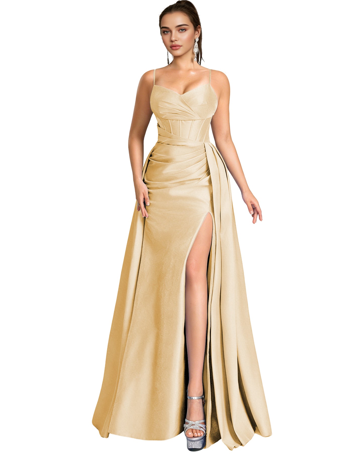 One Shoulder Satin A-Line Prom Dress with Wrap Bodice and Side Slit