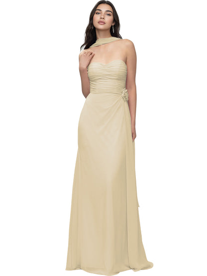 Strapless Chiffon Bridesmaid Dress with Wrapped Bodice and Slit Dress