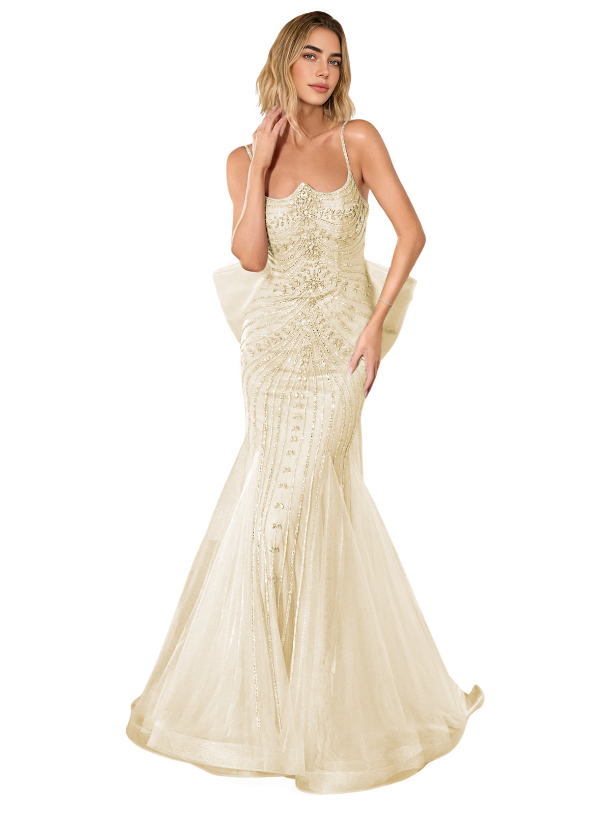 Strapless Lace Trumpet Prom Dress with Corset Back and Sweep Train