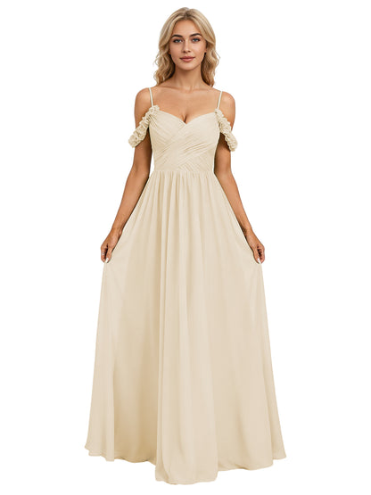 Off Shoulder Lace Applique Bridesmaid Dress with Flowing Chiffon dress
