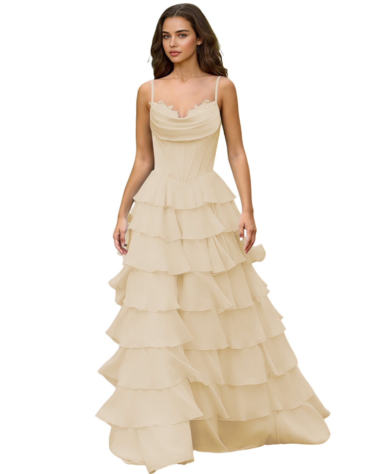 Spaghetti Strap Tiered Chiffon A-Line Prom Dress with Ruffle dress