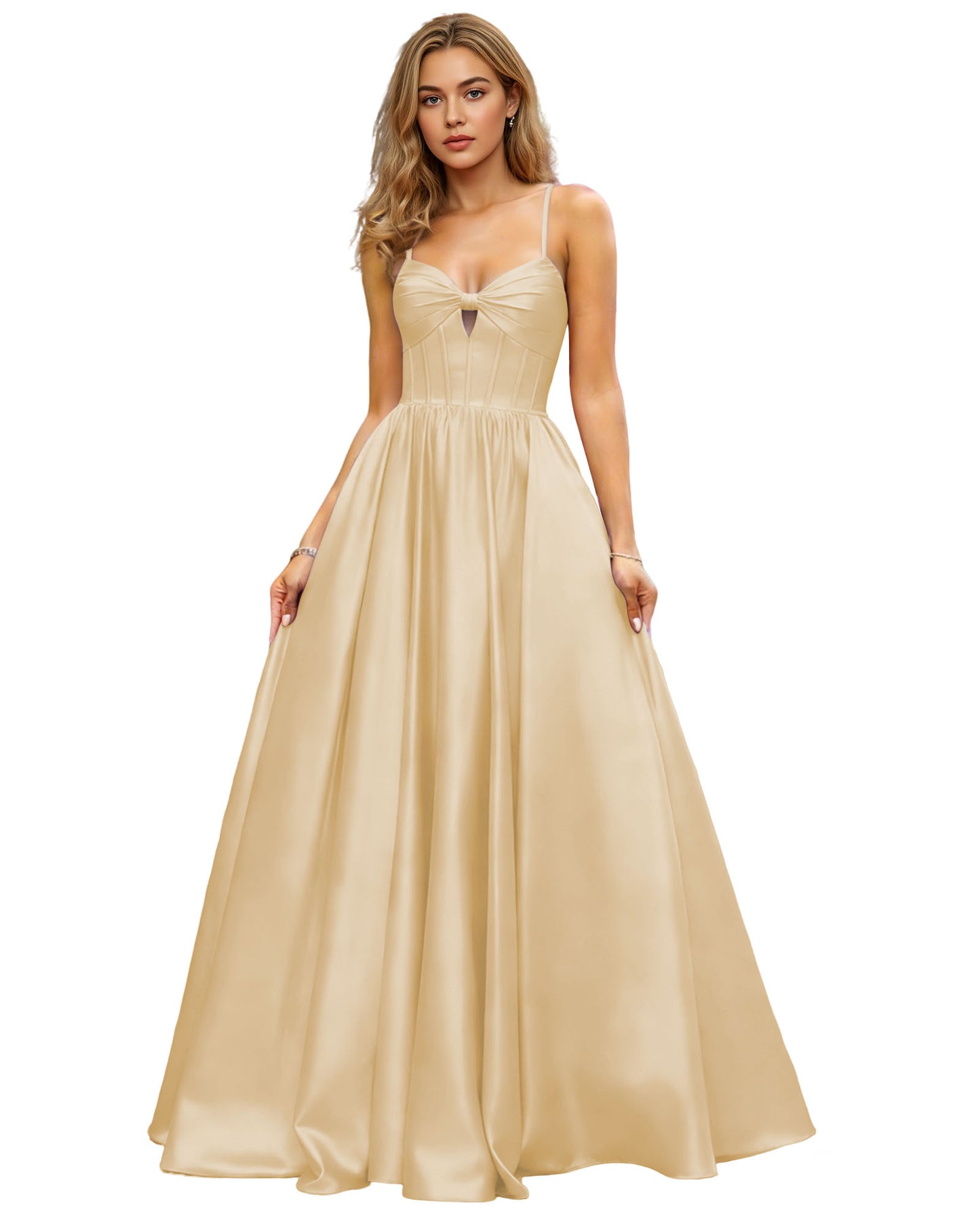 Spaghetti Strap Chiffon Empire Waist Prom Dress with Flowing dress