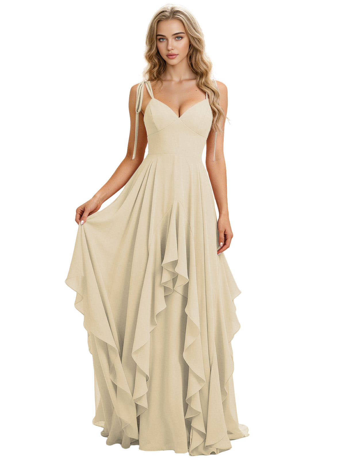 Spaghetti Strap Chiffon Bridesmaid Dress with Cascading Ruffle dress