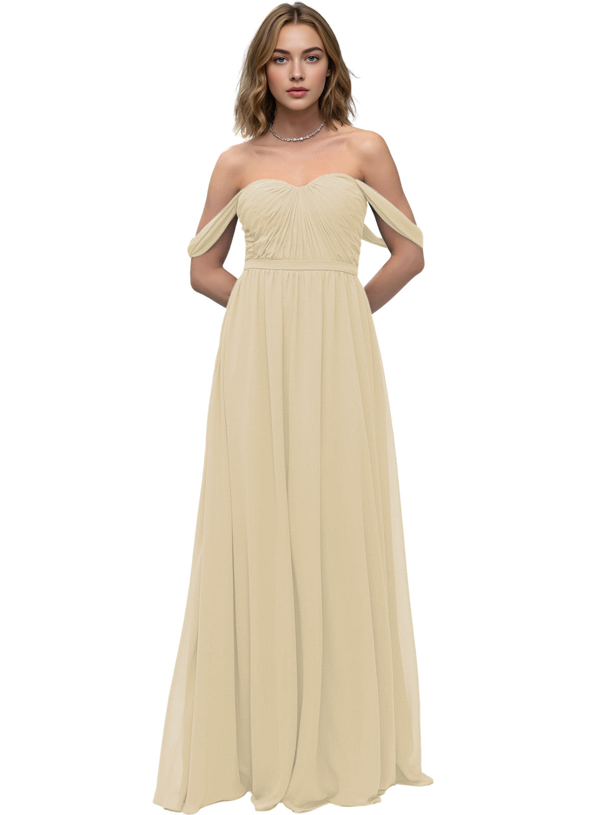 Off Shoulder Sweetheart Chiffon Bridesmaid Dress with Ruched Bodice