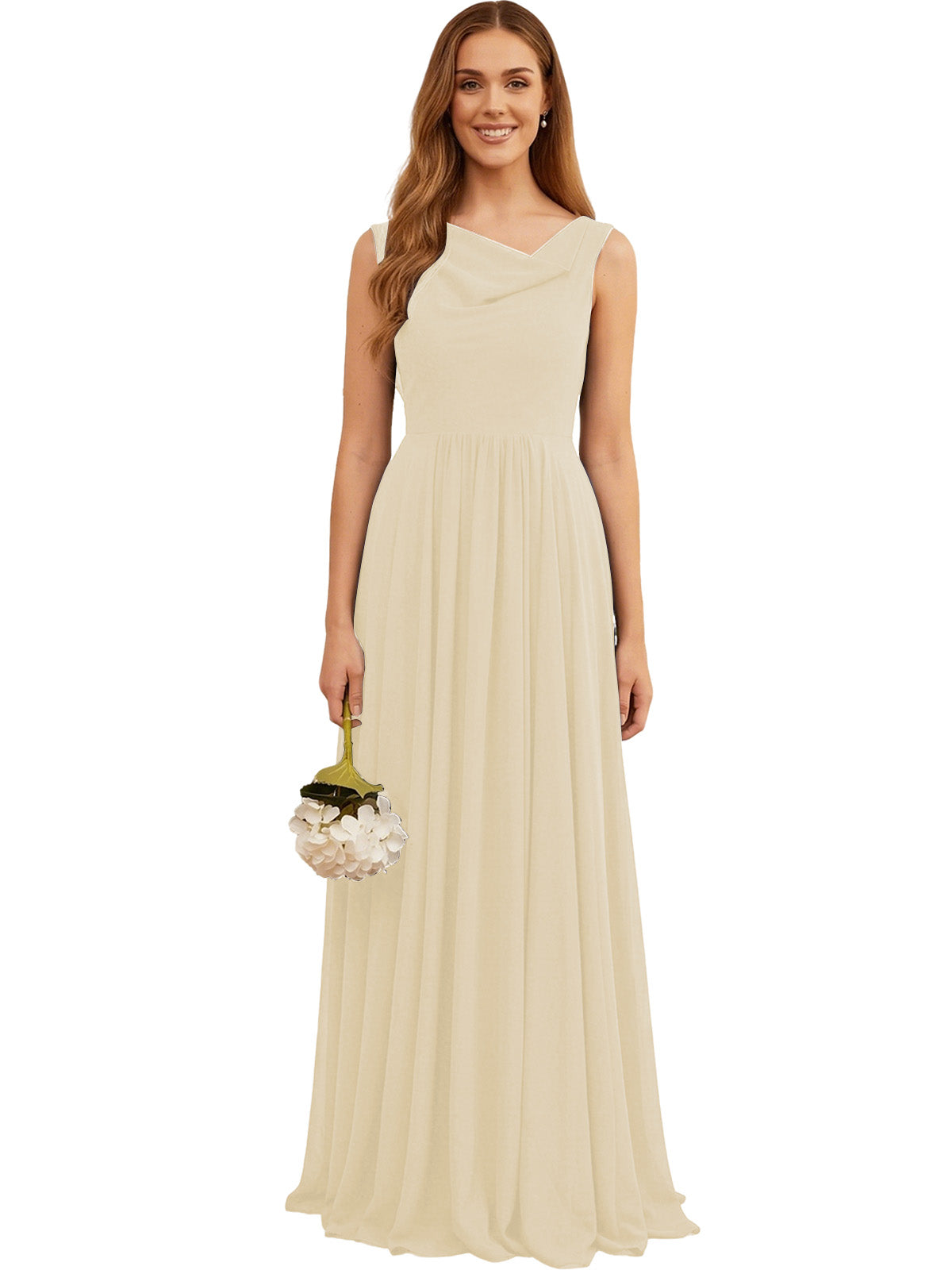Jewel Neck Sleeveless Chiffon Bridesmaid Dress with Pleated dress