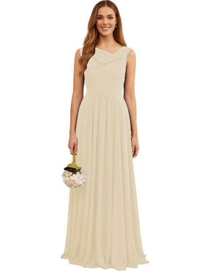 Jewel Neck Sleeveless Chiffon Bridesmaid Dress with Pleated dress