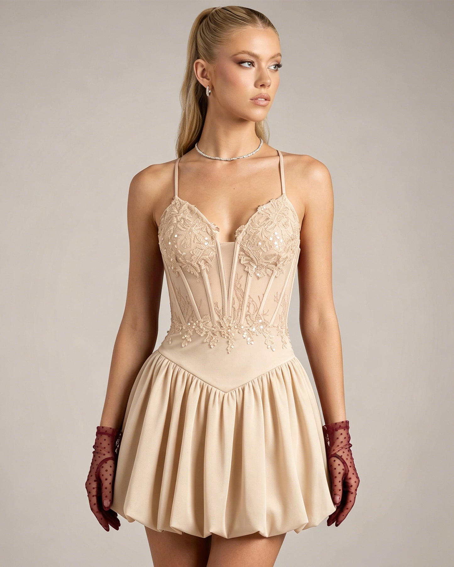 Spaghetti Strap Lace Corset Homecoming Dress with Flared Skirt