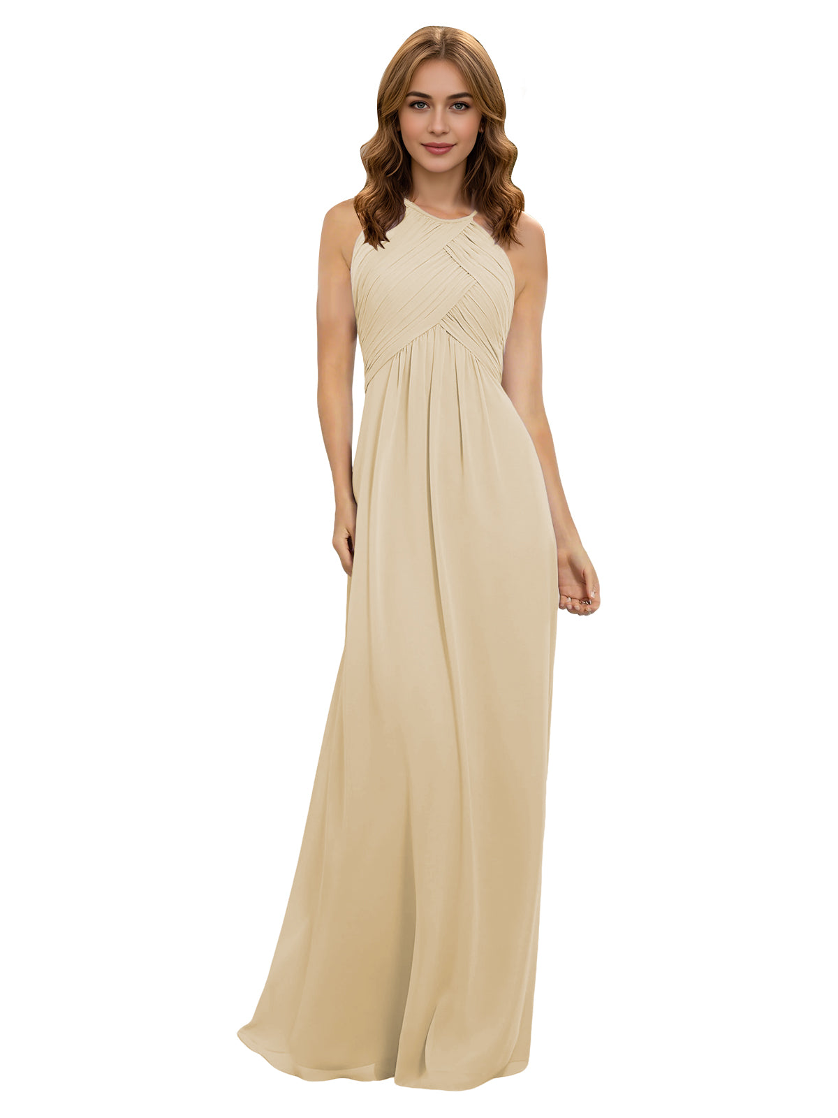 Twist Halter Chiffon Bridesmaid Dress with Keyhole Bodice