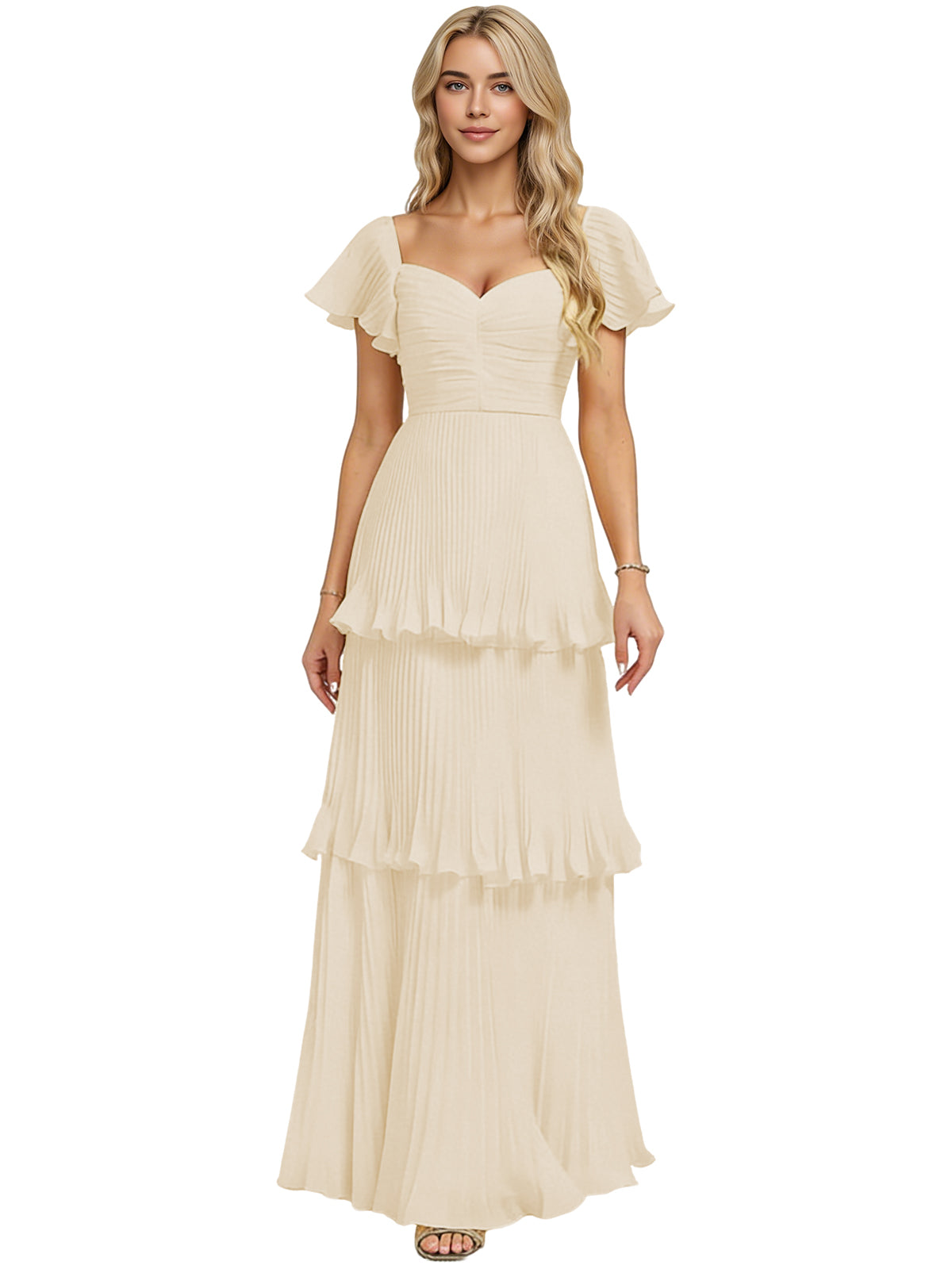 Tiered Ruffle Chiffon Bridesmaid Dress with Sweetheart Neckline