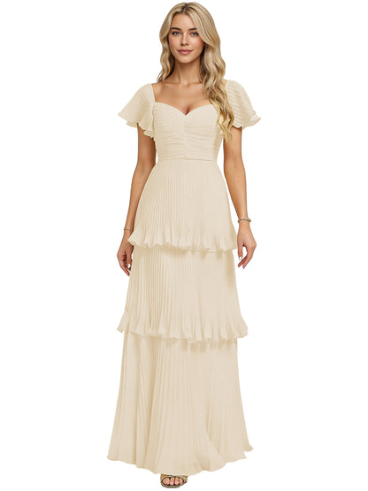 Tiered Ruffle Chiffon Bridesmaid Dress with Sweetheart Neckline