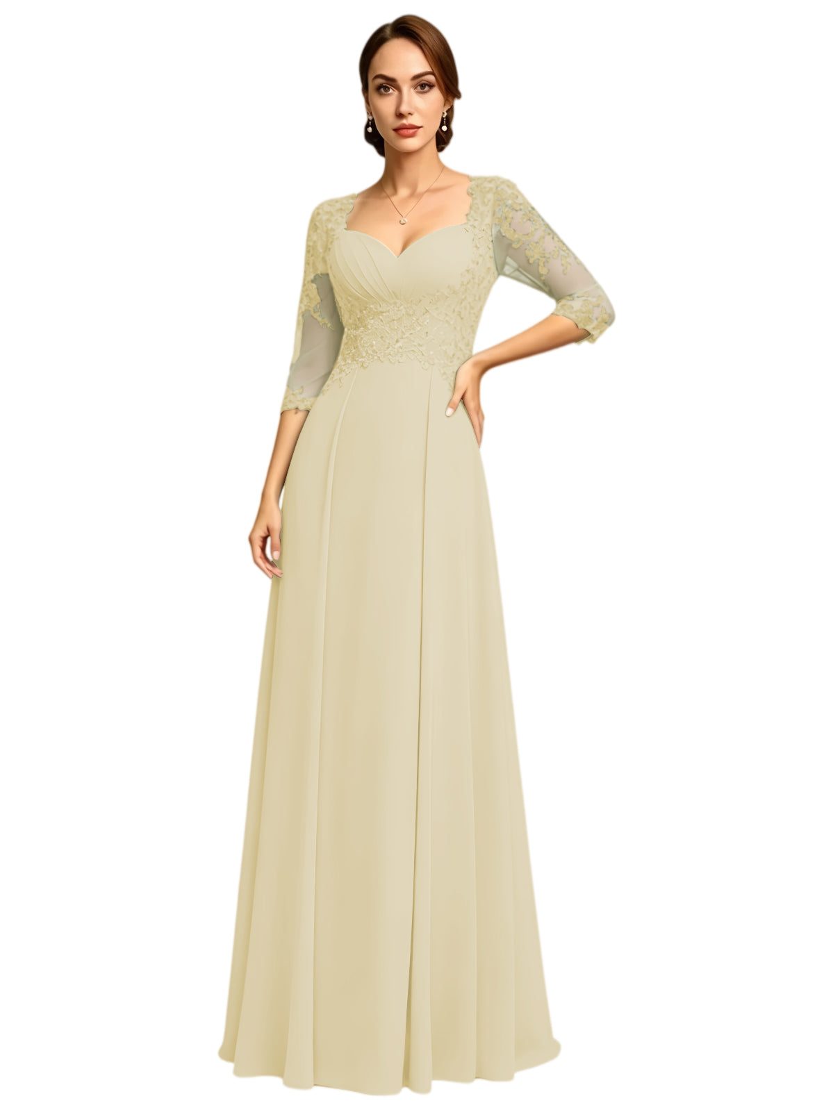Long Sweetheart Mother of the Bride Dress Lace Jacket Chiffon A-Line Formal Gown