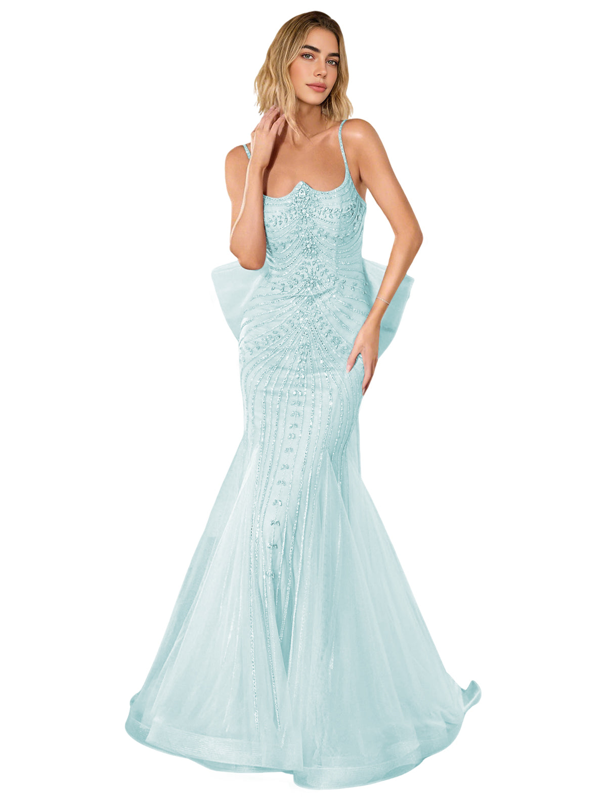Strapless Lace Trumpet Prom Dress with Corset Back and Sweep Train