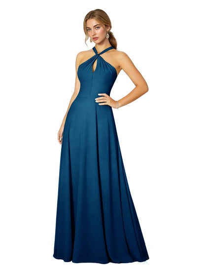 Cross Halter Chiffon Bridesmaid Dress with Empire Waist