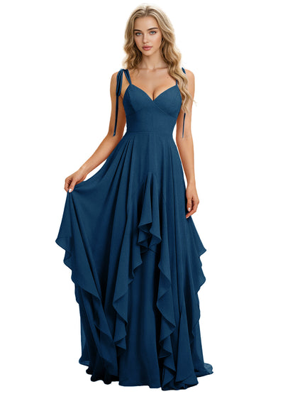 Spaghetti Strap Chiffon Bridesmaid Dress with Cascading Ruffle dress