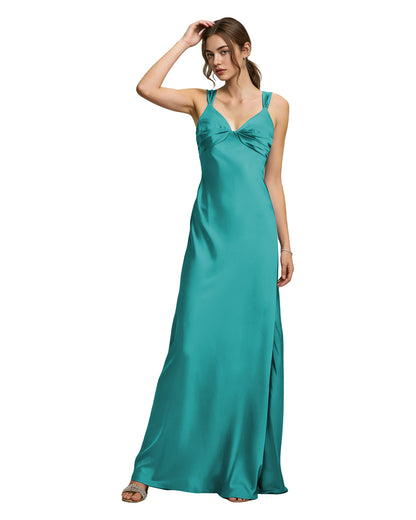 Satin Cowl Neck Bridesmaid Dress with Spaghetti Straps and Bias Cut
