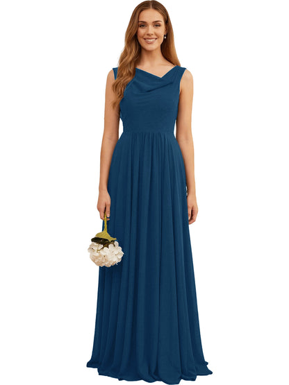 Jewel Neck Sleeveless Chiffon Bridesmaid Dress with Pleated dress