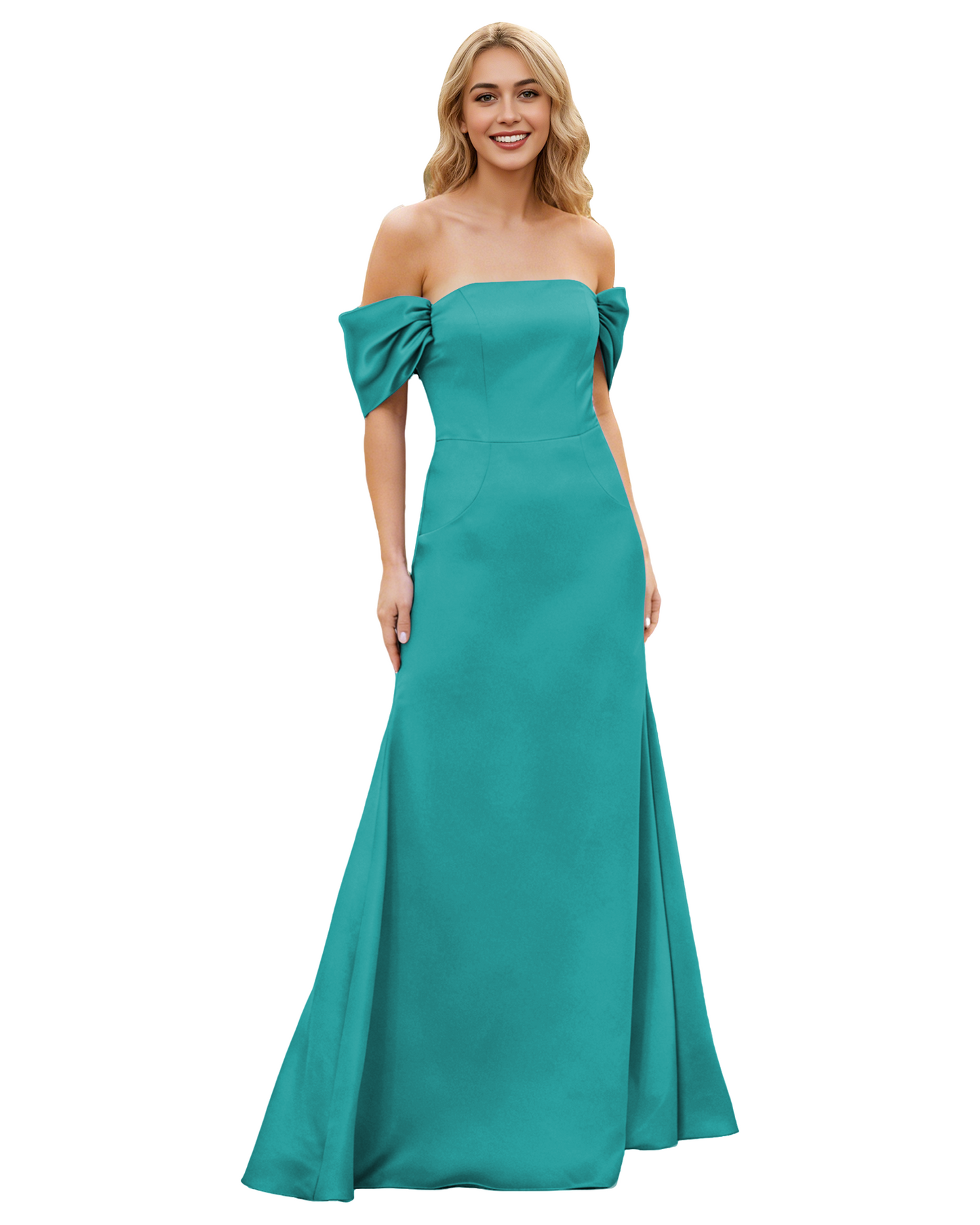 Off Shoulder Satin Bridesmaid Dress with Foldover Neckline and Trumpet Dress