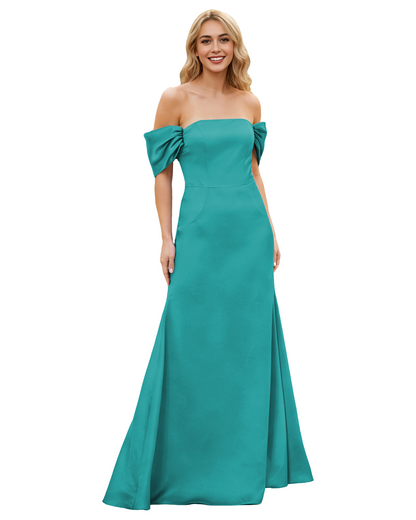 Off Shoulder Satin Bridesmaid Dress with Foldover Neckline and Trumpet Dress