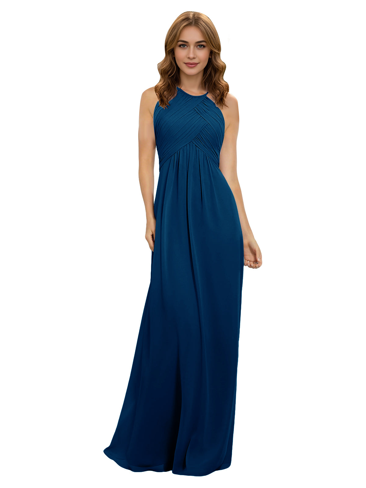 Twist Halter Chiffon Bridesmaid Dress with Keyhole Bodice