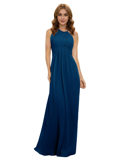 Twist Halter Chiffon Bridesmaid Dress with Keyhole Bodice