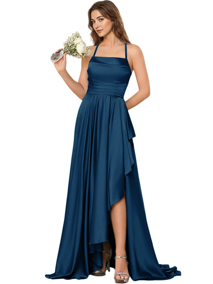 Open Back Halter Bridesmaid Dress with High Low Overlay dress