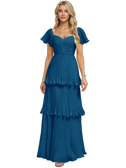 Tiered Ruffle Chiffon Bridesmaid Dress with Sweetheart Neckline