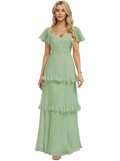 Tiered Ruffle Chiffon Bridesmaid Dress with Sweetheart Neckline