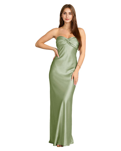 Strapless Satin Bridesmaid Dress with Twisted Sweetheart Bodice