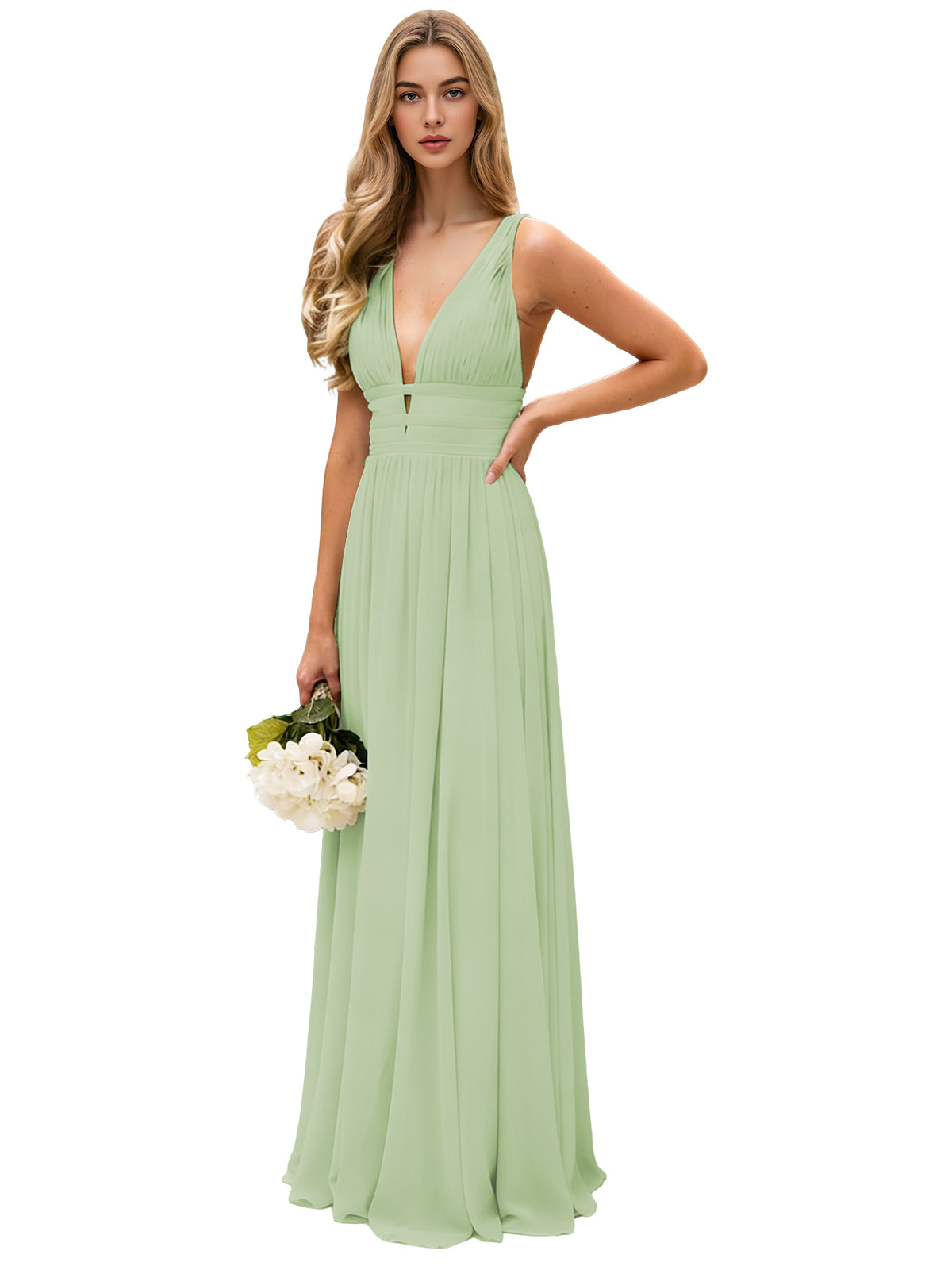 Spaghetti Strap V-Neck Chiffon Bridesmaid Dress with Open Back