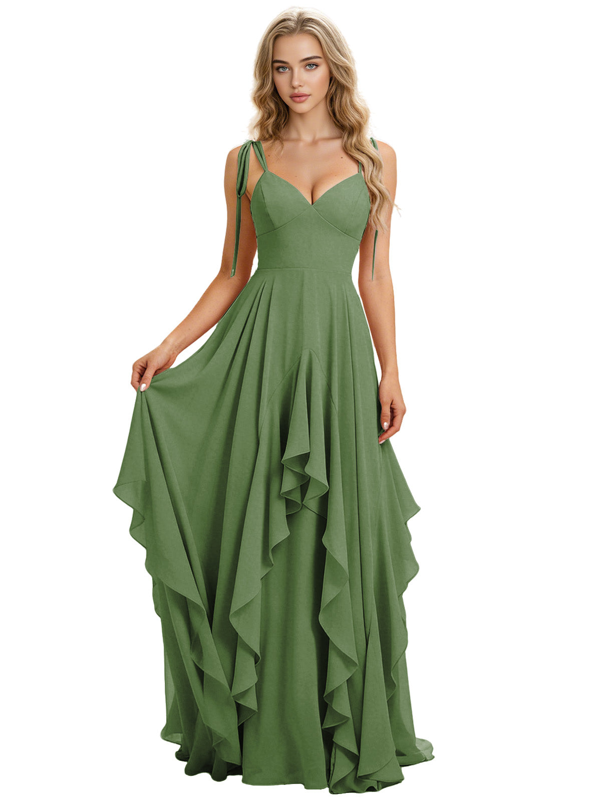 Spaghetti Strap Chiffon Bridesmaid Dress with Cascading Ruffle dress