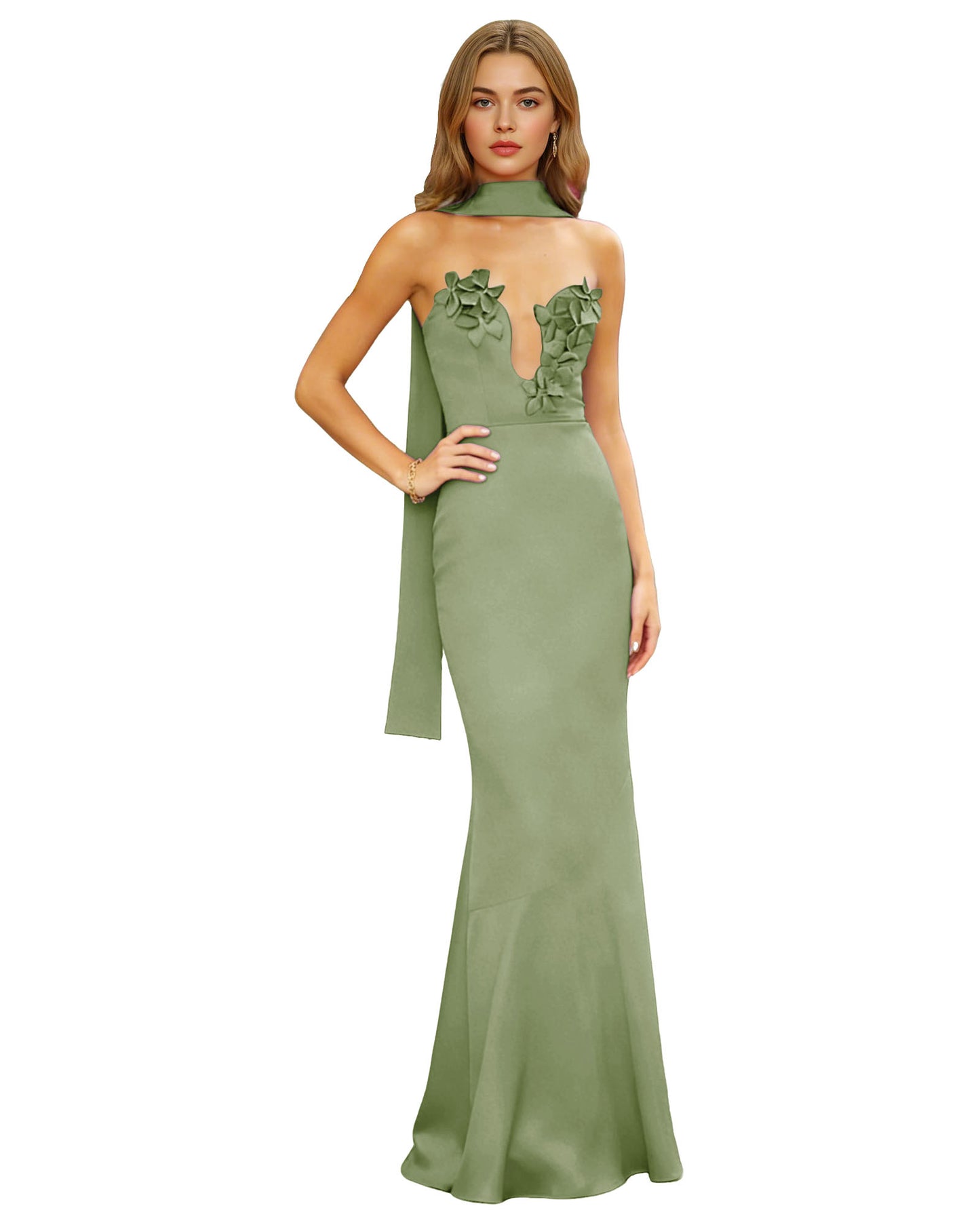 Halter Neck Satin Column Prom Dress with Illusion Cutout and Open Back