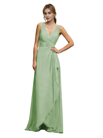 Halter V-Neck Chiffon Bridesmaid Dress with Draped Sash Waist