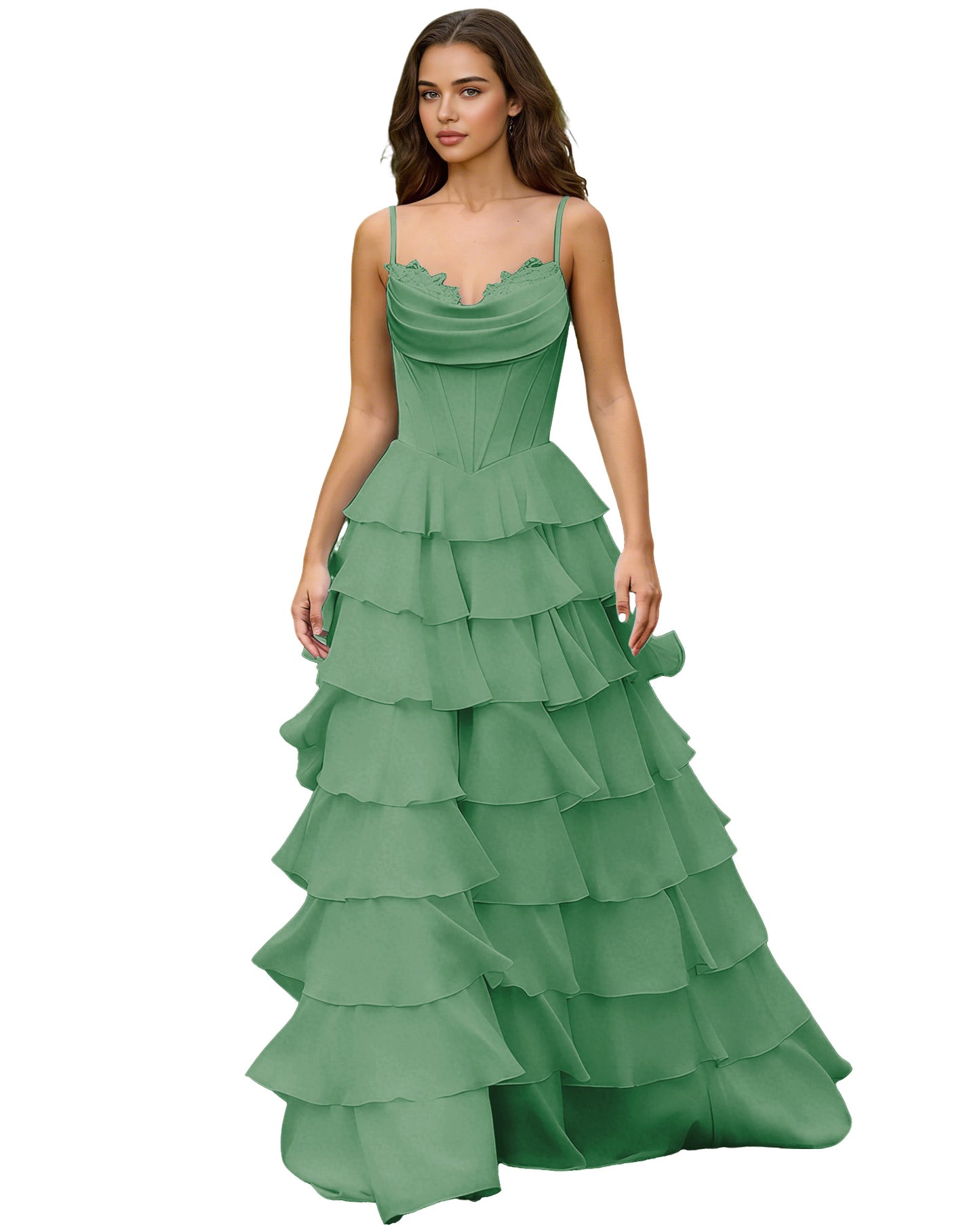 Spaghetti Strap Tiered Chiffon A-Line Prom Dress with Ruffle dress