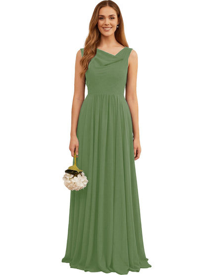 Jewel Neck Sleeveless Chiffon Bridesmaid Dress with Pleated dress