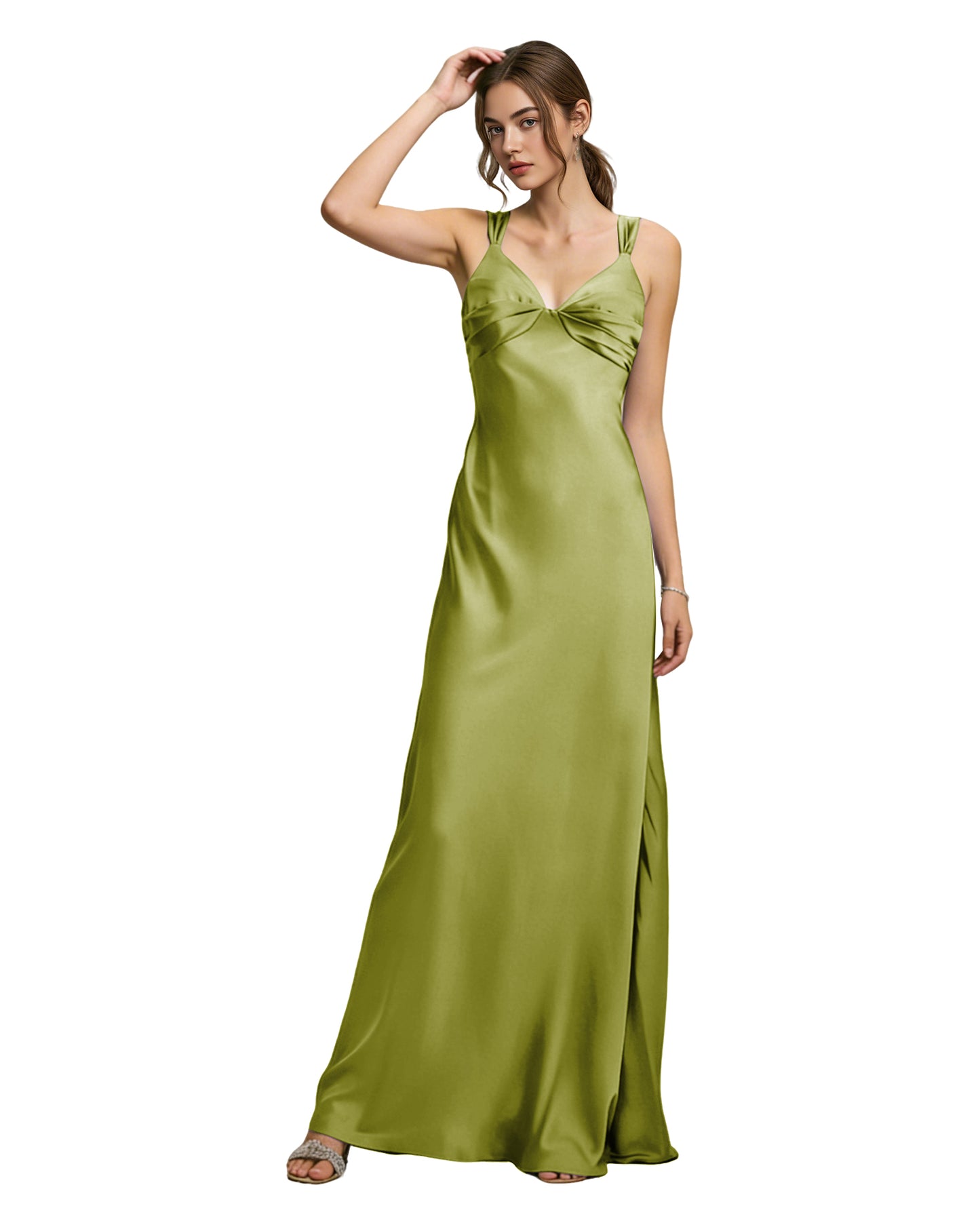 Satin Cowl Neck Bridesmaid Dress with Spaghetti Straps and Bias Cut