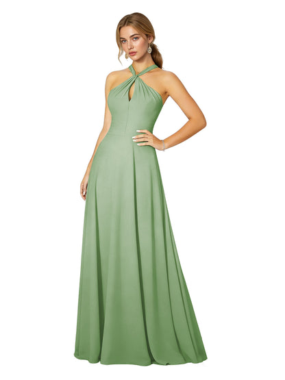 Cross Halter Chiffon Bridesmaid Dress with Empire Waist