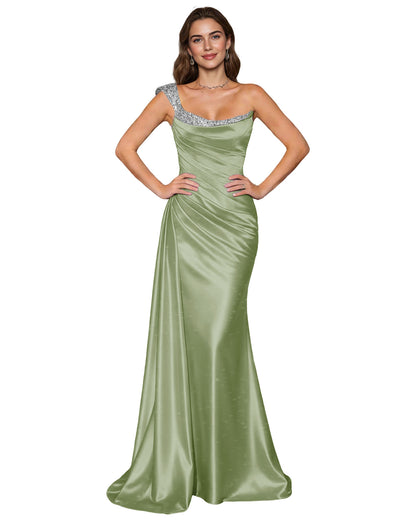Spaghetti Strap Satin Mermaid Prom Dress with Draped Cowl Neck