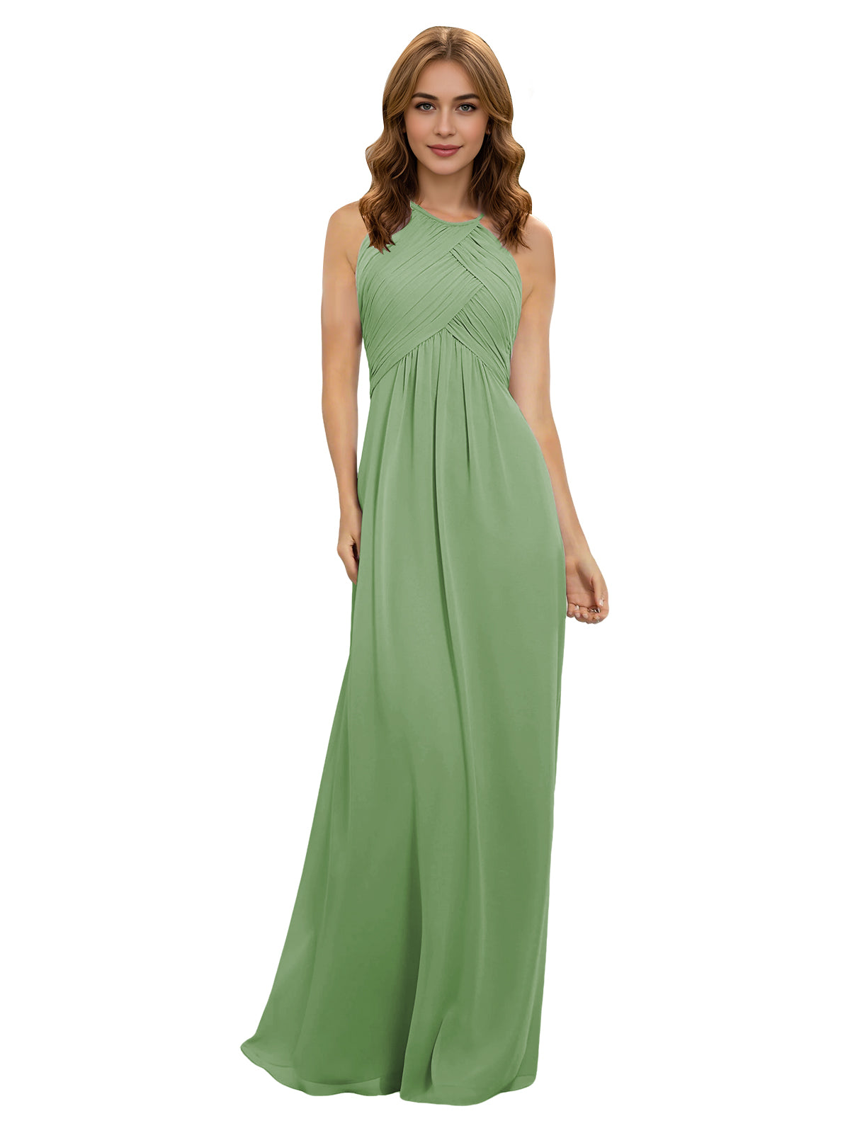 Twist Halter Chiffon Bridesmaid Dress with Keyhole Bodice
