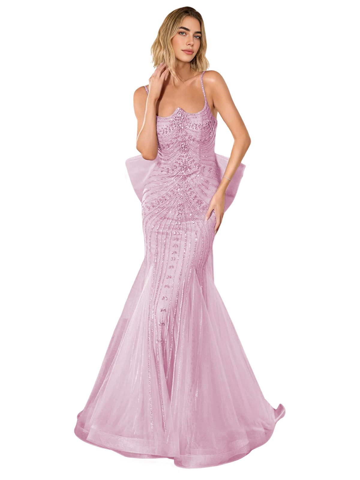 Strapless Lace Trumpet Prom Dress with Corset Back and Sweep Train