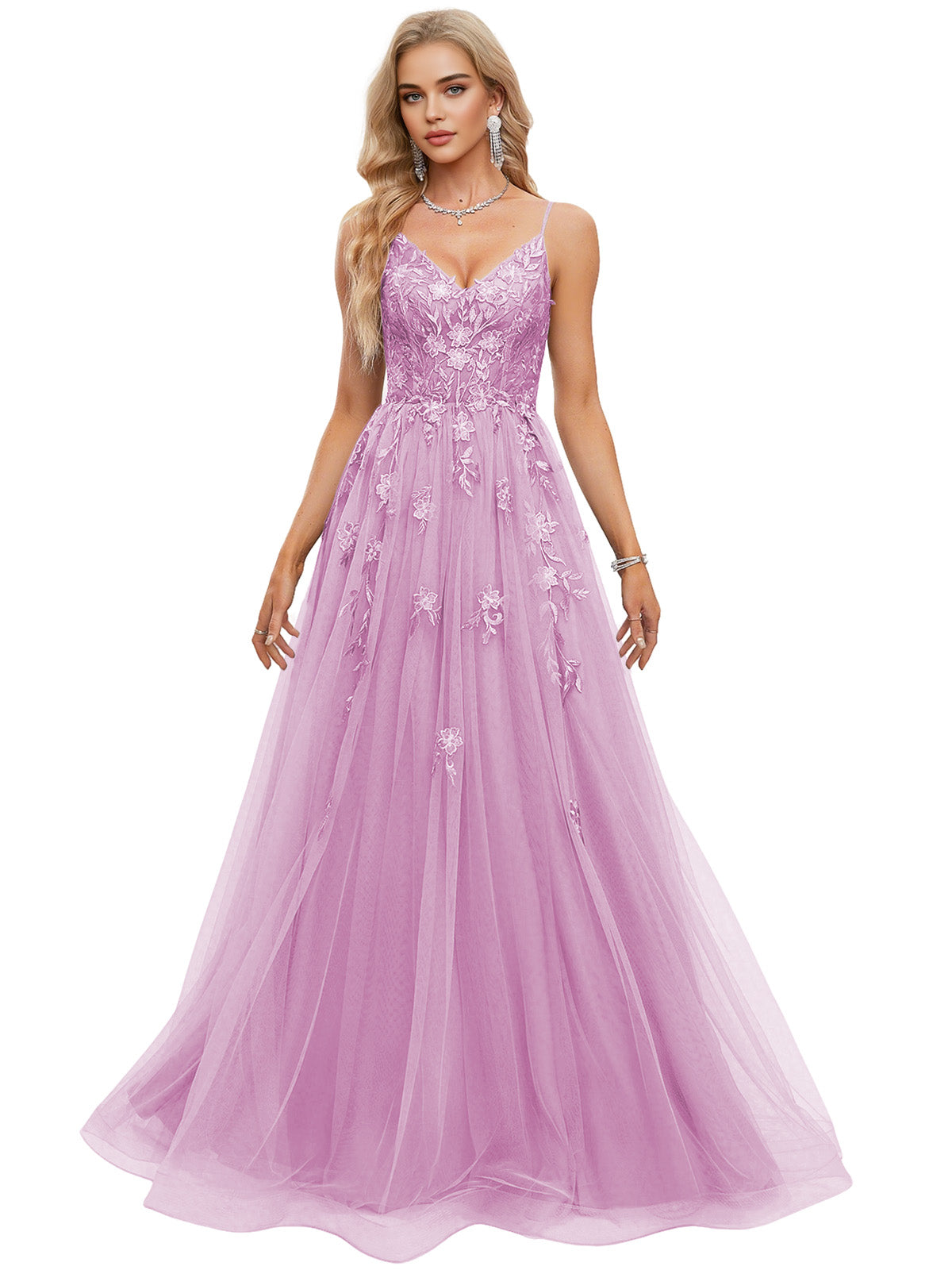Beaded Bodice Tulle Ball Gown Prom Dress with Spaghetti Straps